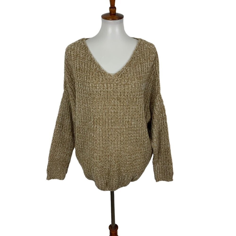 Tobi Sweater Small Brown Knit V Neck Cozy Neutral‎ Clean Girl Style